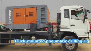 Grote, op een voertuig gemonteerde pneumatische boorinstallatie